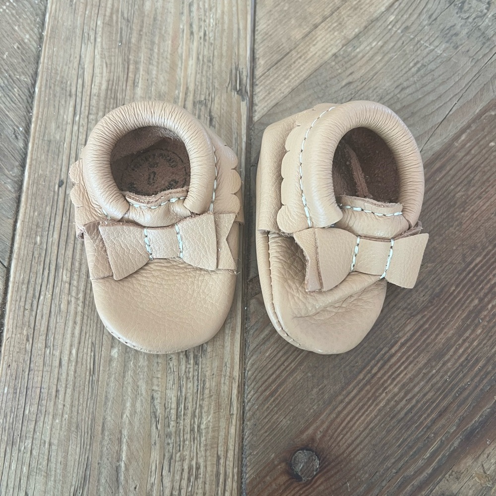 Freshly pickled brand Tan Leather Baby Moccasins